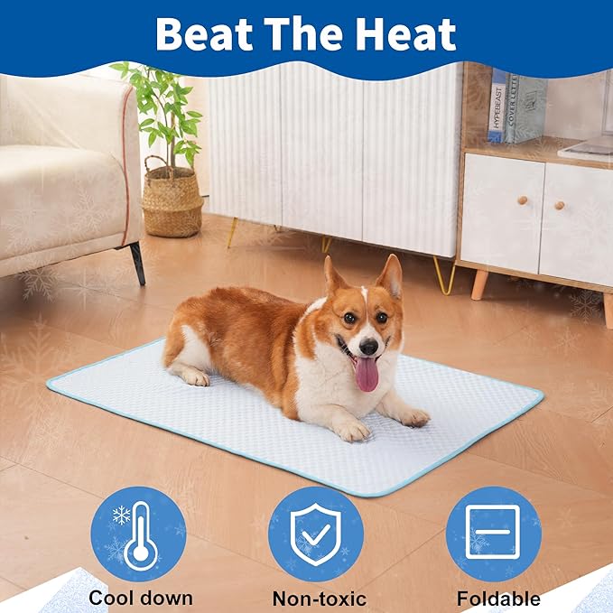 Dog Cooling Mat,Cooling Mat for Dogs, 35"x23" Cats Cooler Pad, Premium Pets Cool Bed for Crate Kennel, Indoor Cats Cool Sleeping Bed, Q-MAX >0.45, Pets Cool Pad for Summer (Large - 35*23 In)