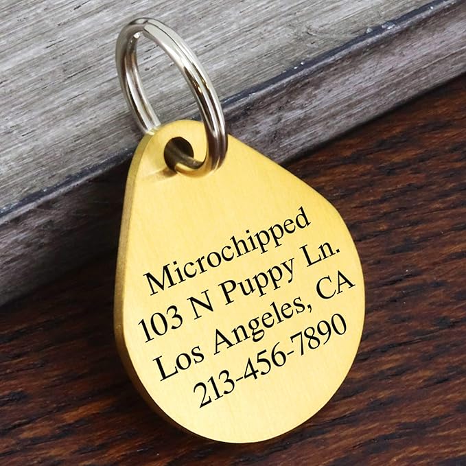 Ultra Joys Dog ID Tag, Custom Dog Tag Personalized Cat Tag, Pet ID Tag, Brushed Stainless Steel Teardrop Dog Tag Gold Large
