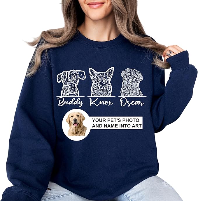 Custom Dog Mom Sweatshirt, Personalized Line Art Portrait Dog Hoodie, Customized Pet Lover Gifts, Custom Outline Pet Gift (Sweatshirt) Natural