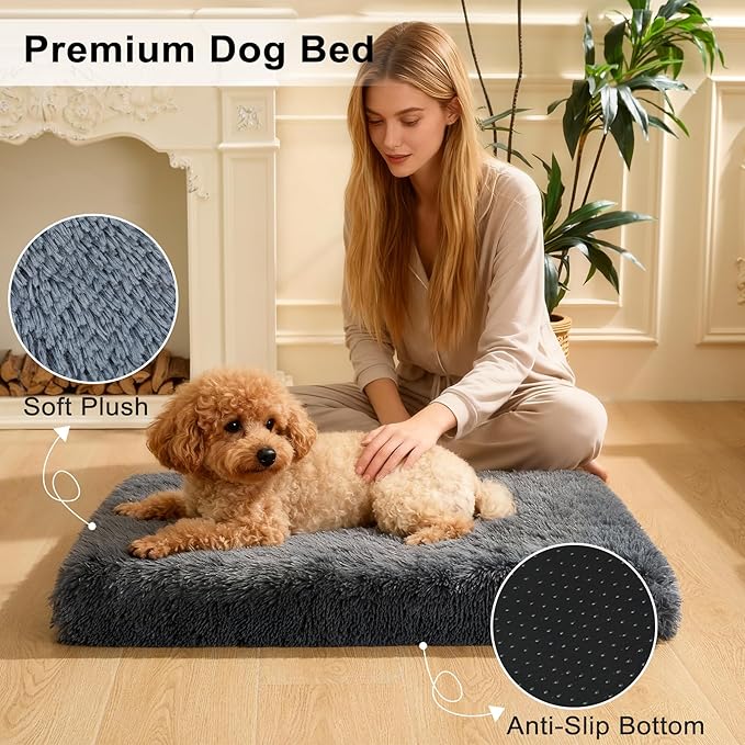 Fluffy Orthopedic Dog Beds for Small Dogs with Washable Removable Cover Dog Crate Bed Egg Crate Foam Support Plush Pet Pad Mat with Anti-Slip Bottom (30 * 20,Dark Grey)