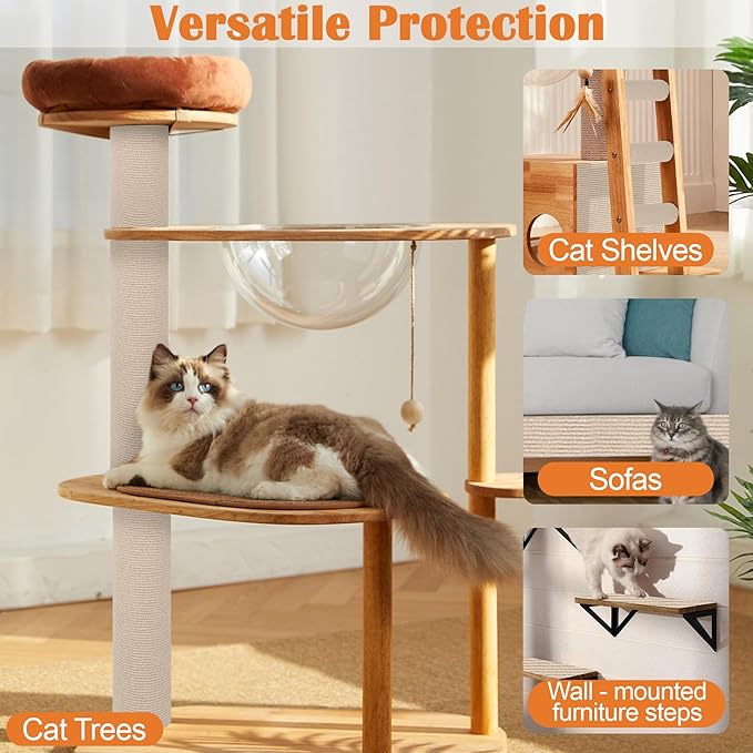 Cat Scratch Furniture Protector - 100" x 17" Trimmable Self-Adhesive Cats Claws Scratch Pads, DIY Cat Climbing Couch Protector for Scratch Post Cat Tree Replacement Indoor (Khaki)