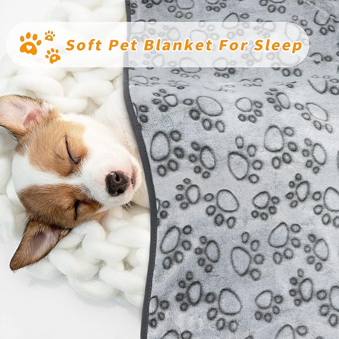 LOKOZ 3 Pack Dog Blankets for Small Dogs, 24" x 32" Soft Paw Print Fleece for Puppy Cats, Washable Pet Throw Blanket for Bed Couch