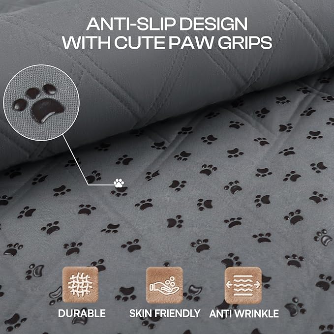 Luciphia 100% Waterproof Couch Cover Blanket for Dogs Anti-Slip Pet Couch Protector Sofa Mat Puppy Cat Blanket with Non-Slip Bottom, Grey, 82x82 Inch