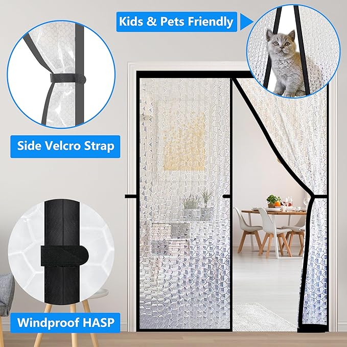 RELIANCER Magnetic Thermal Insulated Door Curtain,Waterproof EVA Door Cover,Fit Doors Size Up to 32"x80",Temperature Protection Insulated Doorway Curtain Partition,Patio Self-Closing Doors Net Screen