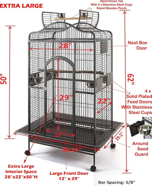 2 Color, Extra Large Wrought Iron Dome Top for Macaw Goffin's Cockatoo Cockatiels African Grey Amazon Parrots Green Cheek Conures Caique Bird Cage with Rolling Stand