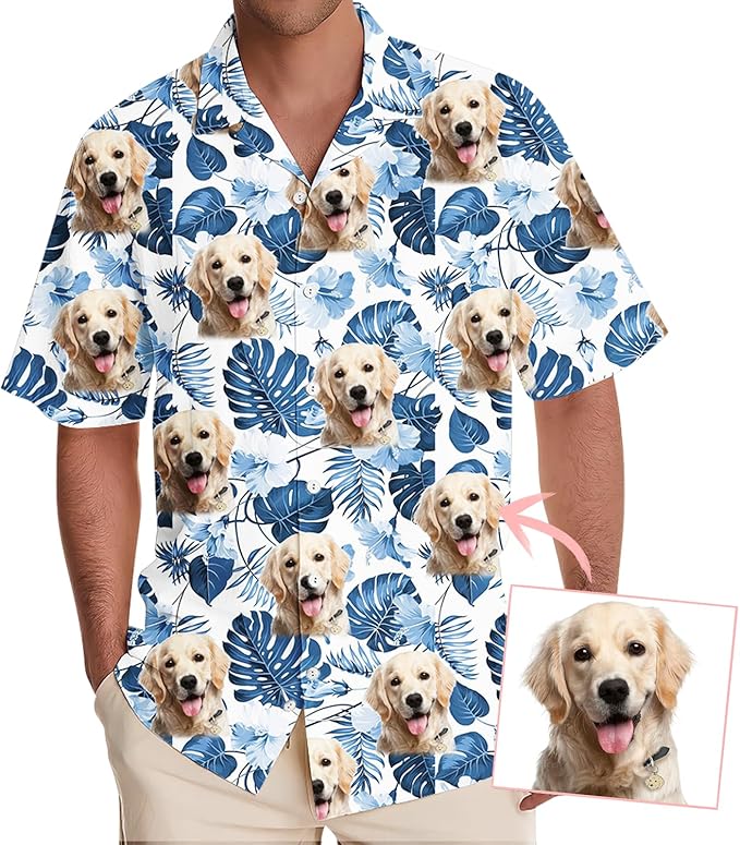 DILYPOD Custom Hawaiian Shirt with Face, Personalized Button Down Hawaiian Shirts for Men, Women, Photo Hawaiians Shirt