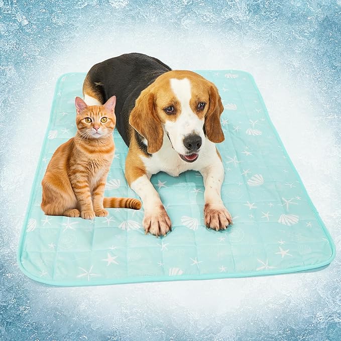 SUPRIY Pet Cooling Mat for Dogs & Cats - Qmax 0.4 Waterproof Cooling Pad, Summer Heat Relief Mat with Japanese Polyester Tech, 3 Sizes Indoor/Outdoor Use (19.5 * 27.5, Blue Ocean)