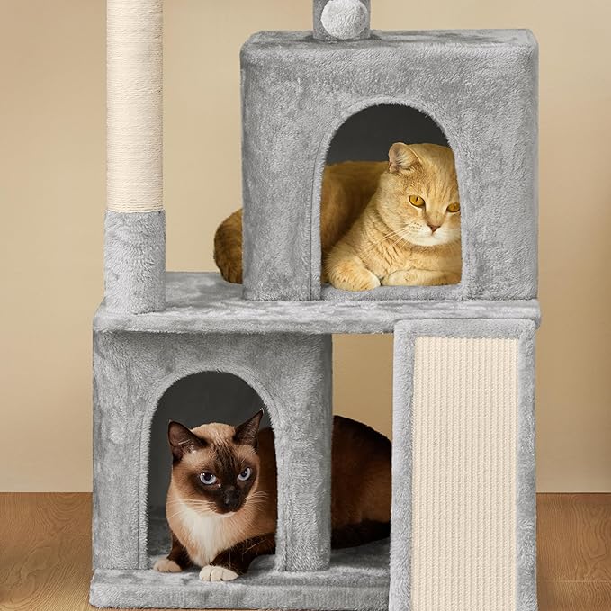 Yaheetech 42in Cat Tree Tower with Scratching Posts, Plush Condo, Ramp & Perch, Multi-Level Climber for Indoor Cats & Kittens, Light Gray