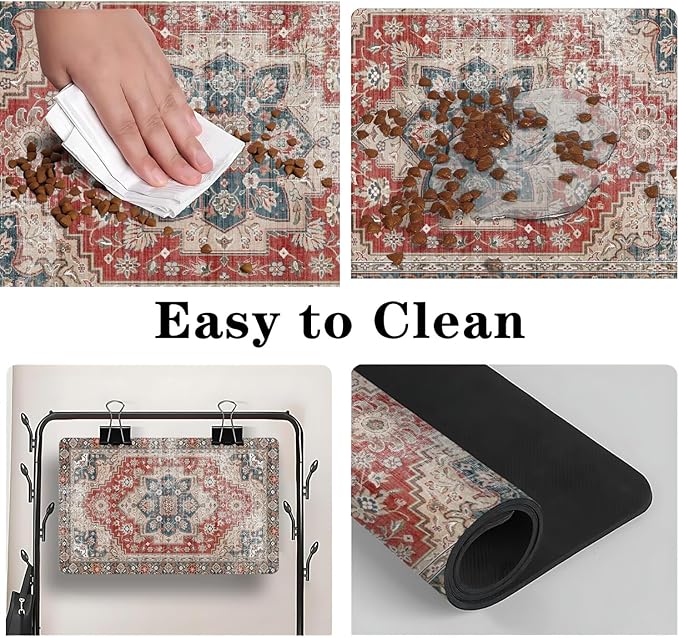 Dog Food Mats for Floors, Absorbent and Quick-Drying Pet Cat Food Mat,Anti-Fouling and Easy-to-Clean Pet Feeding Mat,Dog Bowl Mat for Messy Drinking Water Bowls.16 x24, Bohemia Style