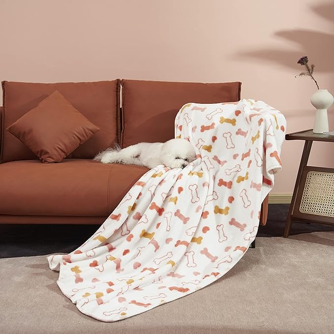Allisandro Luxurious Dog Blanket, 350 GSM Super Fuzzy Microplush Fleece Pet Blankets for Small Medium Large Dogs and Cats, White Bone, 64 × 40 Inches