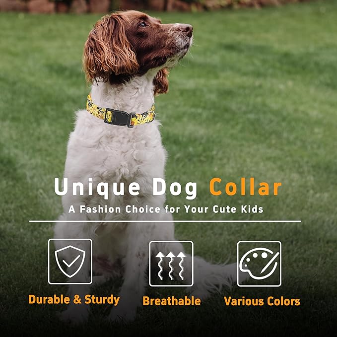 Dog Collar for Boys Girls, Puppy Collar for Small Medium Large Dogs, Adjustable Soft Patterned Pet Collar with Safety Buckle for Male Females(Yellow Floral,XS)