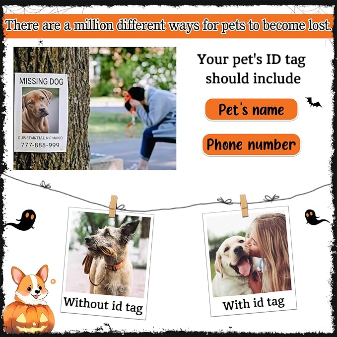Personalized Pet Tags for Dog Cat, Custom Halloween ID Tags for Dogs, Dog Name Tags Engraved for Pets, Boo Basket Stuffers, Halloween Gifts for Dogs Lovers (Bat)