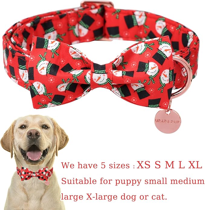 Christmas Dog Collar with Bow Tie, Christmas Collar for Puppy Girl Boy Dog or Cat, Bowtie Dogs Collars with Durable Metal Buckle, Cute Pet Collars, L
