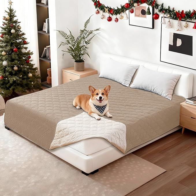 Waterproof Dog Bed Cover, Non-Slip Dog Blanket for Couch, Couch Covers for Dogs Washable, Pet Blanket for Furniture, Pet Bed Mat for Sofa, Car, Pet Supplies (82x82 Inch, Khaki)