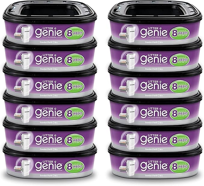 Litter Genie Ultimate Cat Litter Disposal System Refills, Lock Away Odors, Purple,12 Cartridges