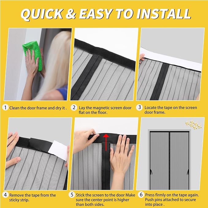 Magnetic Screen Door for 48 x 96 Inch French Door, Screen Itself Size: 50" x 97", Glass Sliding Door Heavy Duty Screen Door Mesh Curtain Keeps Bugs Out for Patio, Sliding Or Large Door