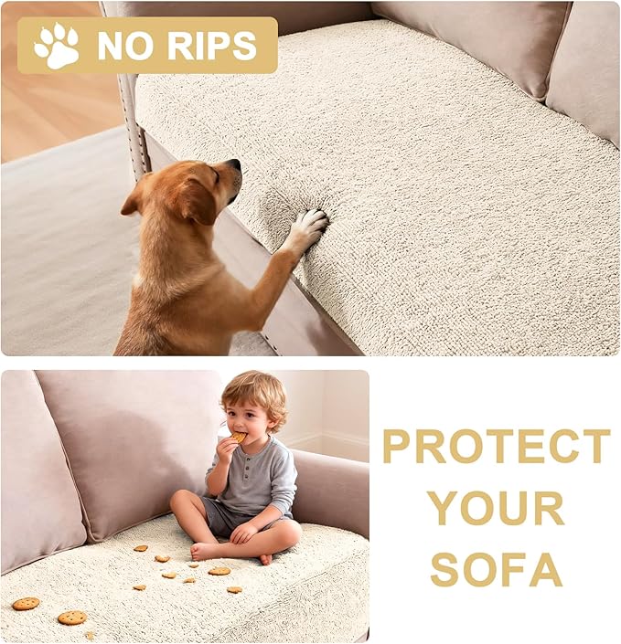 H.VERSAILTEX Non Slip Pet Couch Cover Chenille Dog Bed Protector Thick Soft Sofa Slipcover Pet Friendly Washable Couch Cushion Covers for Pets (30" x 70", Ivory)
