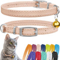 CollarDirect Leather Cat Collar with Removable Bell (Beige, 8-11 Inch)