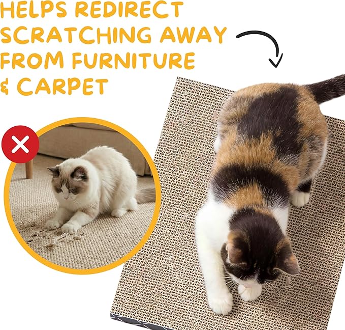 Hide & Scratch Cat Scratcher Pad – 4 Pack | Double-Sided Cardboard Refills for Our Scratching Box | Reversible Corrugated Board for Indoor Cats | Toy Mat for Kitten Claw Play & Furniture Protection
