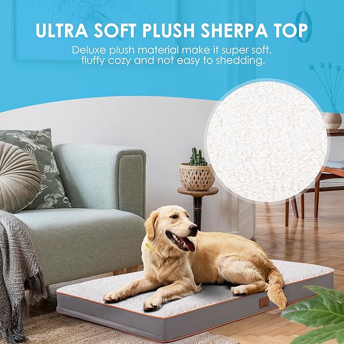 Sunheir XXL Dog Bed Extra Large Waterproof Big Orthopedic Dog Beds with Removable Washable Cover for Large Dogs, Pet Bed Mat Egg-Crate Foam, XXL(44"X32"X3"), Light Grey