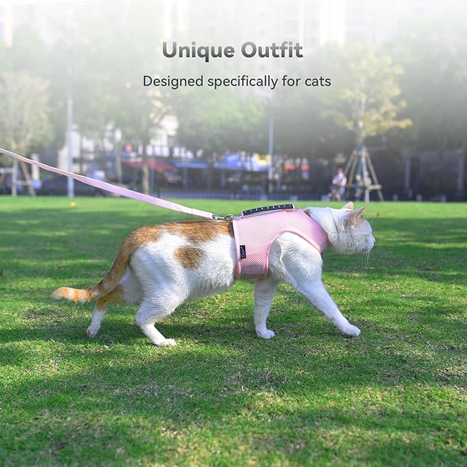 Cat Harness and Leash for Walking Escape Proof Breathable Mesh Fabric, Solid Pink, XX-Large, Adjustable Cat Walking Jackets with Handle, Padded Stylish Cat Vest