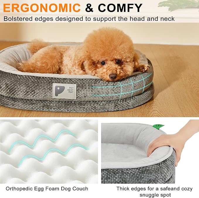 Dog Beds Large Sized Dog,Orthopedic Bed with Removable Cover&Non-Slip Bottom Couch Bed with Four-Sided Bolster Grey L