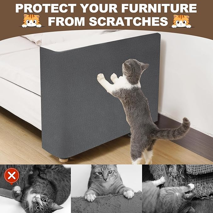 Cat Scratch Furniture Protector, 78.7"x15.8" Cat Scratching Mat, Trimmable Self-Adhesive Cats Claws Scratch Pads, DIY Carpet Mat Replacement for Cats Tree, Cats Wall Shelves, Dark Grey