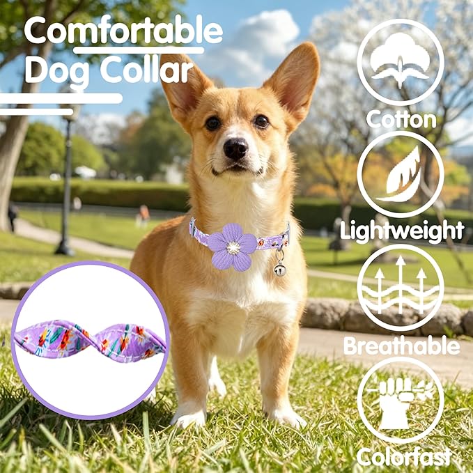 Medium Dog Collar with Flower, Dog Collars for Medium Dogs Collar for Girl Cute Dog Collar with Bell, Adjustable Length