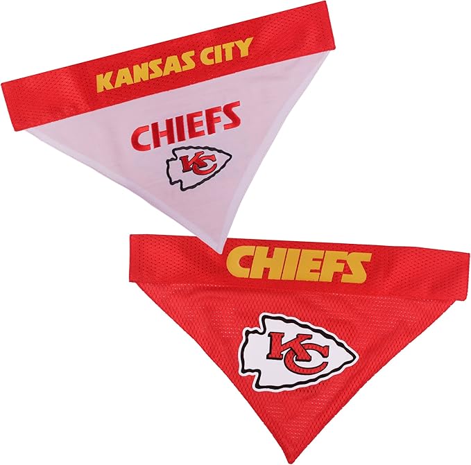 Pets First NFL DOG BANDANA - KANSAS CITY CHIEFS REVERSIBLE PET BANDANA. 2 Sided Sports Bandana with a PREMIUM Embroidery TEAM LOGO, Small/Medium. - 2 Sizes & 32 NFL Teams available (KCC-3217-S-M)