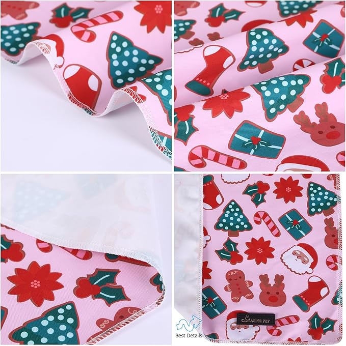 ARING PET Christmas Dog Bandanas, Pink Santa Claus Reindeer Gingerbread Man Christmas Tree Holiday Pet Bandana Scarf Triangle Bibs for Puppy Small Medium Large Boy Girl Dogs Cats-S
