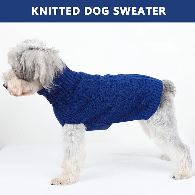 Dog Sweaters for Small Dogs Turtleneck Knit Dog Sweaters Lightweight Puppy Sweater Warm Winter Doggy Clothes Boy Sleeveless Chihuahua Clothes Pullover Doggy Coat for Cool Days (Navy Blue, Small)