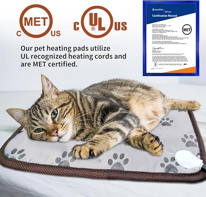 Dog Heating Pad 28x18in with Smart Thermostat Switch and Power Line Protection Tube,Obtained MET and UL Dual Certification,Waterproof Puppy Heating pad-Paw Print