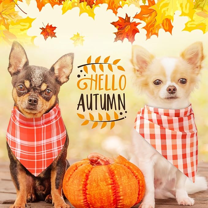 Abbylike 50 Pcs Orange Plaid Dog Bandanas Bulk Check Pattern Bandanas for Dogs Triangle Kerchief Bib Scarf Set for Pet Party Costume Photo Props Accessories Pet Shops, 25 Styles(19.7 x 13.8 x 13.8)