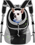 WOYYHO Pet Dog Carrier Backpack Small Dog Front Backpack Ventilated Dog Carrier Back Pack with Storage Pockets, Adjustable Straps & Safety Belt for Travel Hiking Outdoor (Size L: 10-14 lbs, Gray)