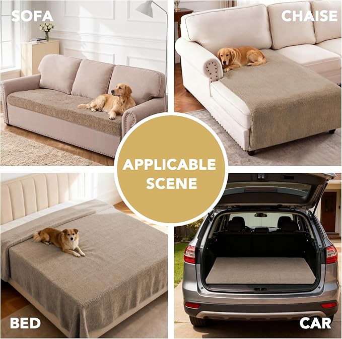 H.VERSAILTEX Non Slip Pet Couch Cover Chenille Dog Bed Protector Thick Soft Sofa Slipcover Pet Friendly Washable Couch Cushion Covers for Pets (68" x 82", Sand)