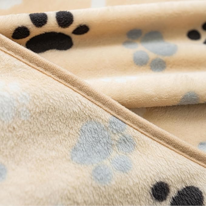 Dog Blanket Paw Bone Pattern 1 Pack 1 Super Soft Warm Flannel Sofa Cover Car Bed Protector, Urine Proof Washable Outdoor Pet Blanket for Puppy Large Dogs & Cats,80"*60" Beige