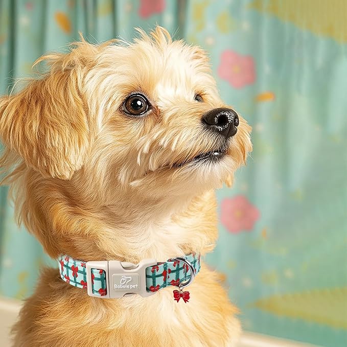Christmas Dog Collar for Medium Dogs - Cute Festive Plaid with Red Bow Christmas Collars for Dogs, Soft Adjustable New Year Dog Collars with Quick Release Buckle M