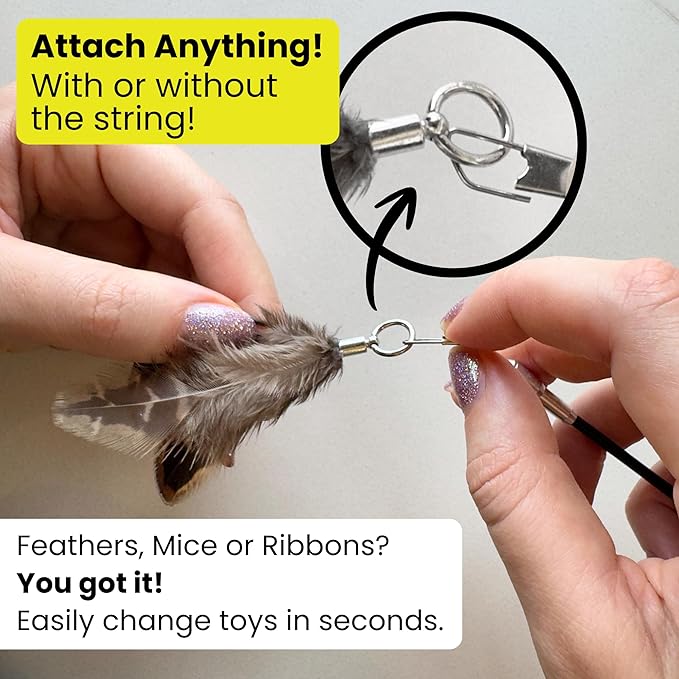 Forever Stick - The Unbreakable Cat Wand Toy, Extra Long Durable Cat String Toy for Indoor Cats, Cat Fishing Pole Toy for Bored Indoor Adult Cats, Feather String Toy On Stick Enrichment