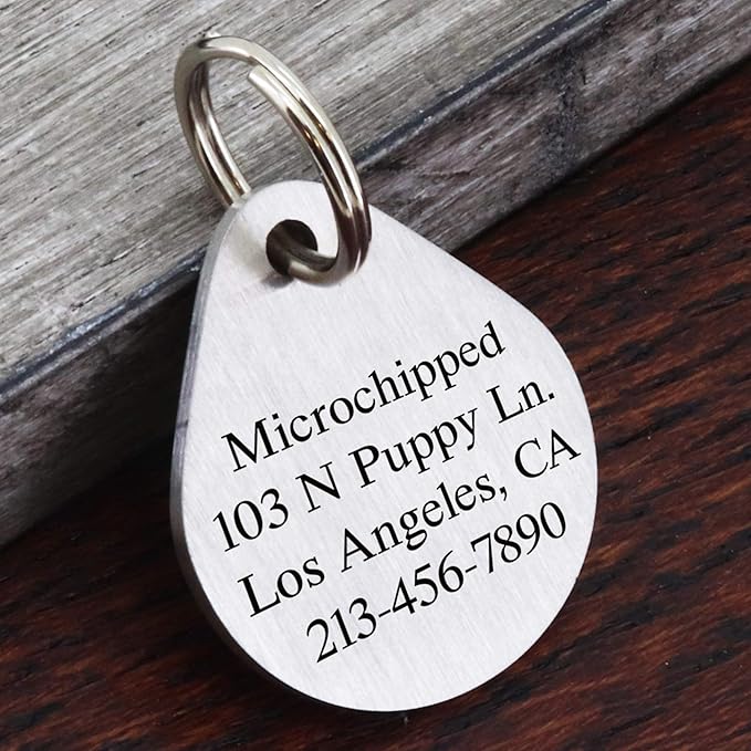 Ultra Joys Dog ID Tag, Custom Dog Tag Personalized Cat Tag, Pet ID Tag, Brushed Stainless Steel Teardrop Dog Tag Silver Medium