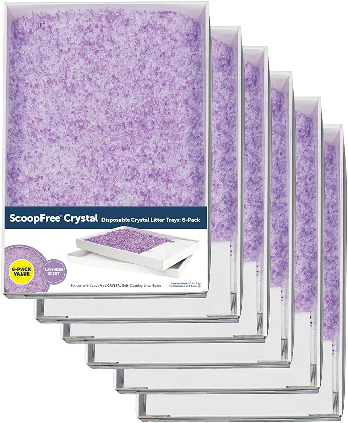 PetSafe ScoopFree Disposable Crystal Cat Litter Tray - Easy Cleaning Box - Refill Tray for Automatic Litter Box - Lavender Scent - 4.3 lb Bags - 6 Pack