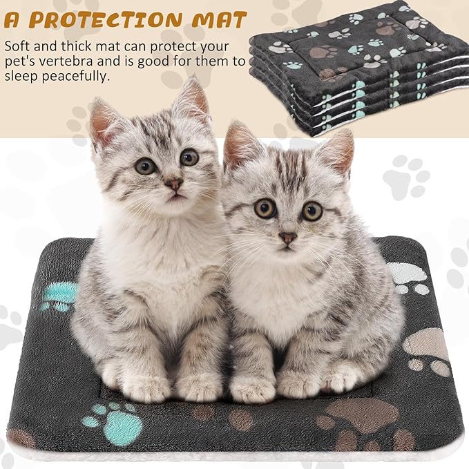 Tuanse 4 Pack Ultra Soft Dog Cat Bed Mat Small Animal Guinea Pig Bed with Cute Print Reversible Fleece Dog Crate Kennel Pad Cozy Washable Thickened Hamster Pet Beds Mat(13 x 19 Inches,Black)