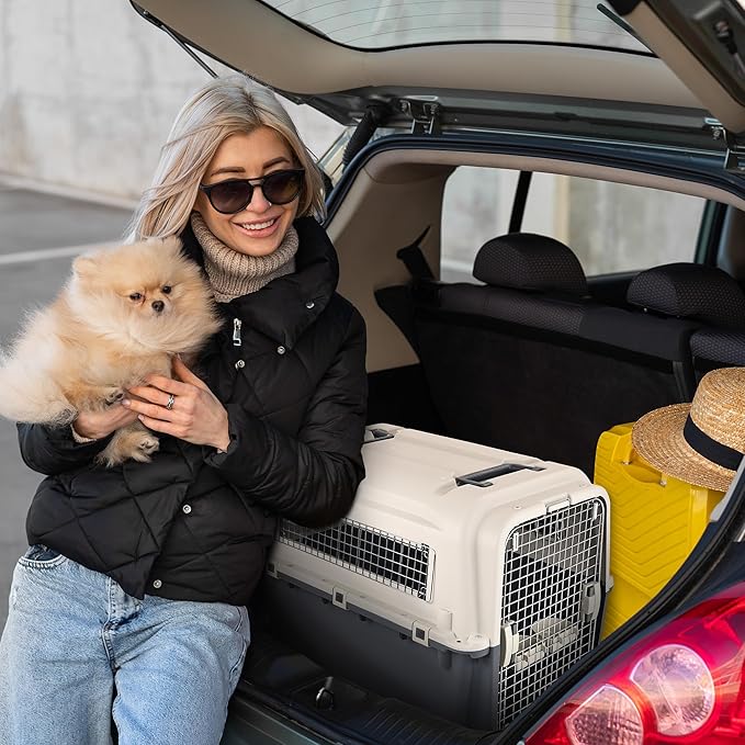 Elevon Plastic Kennels, Plastic Dog Crate, Airline Approved Pet Carrier for Dogs and Cats Longer Traveling, L