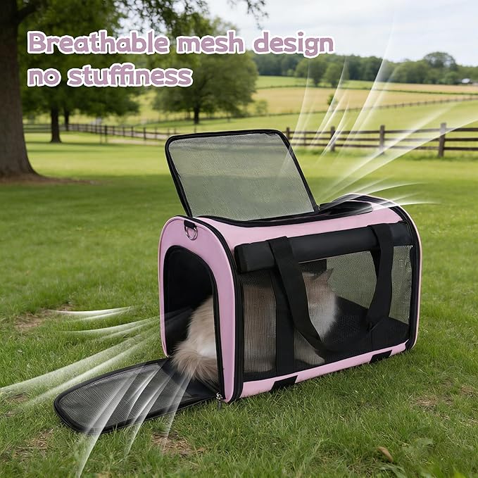 TWDEPART Cat Carrier Backpack - Multifunctional, Firm & Foldable with Roll-Up Shade, Breathable Design Includes Collapsible Bowl and Cushion (Pink)