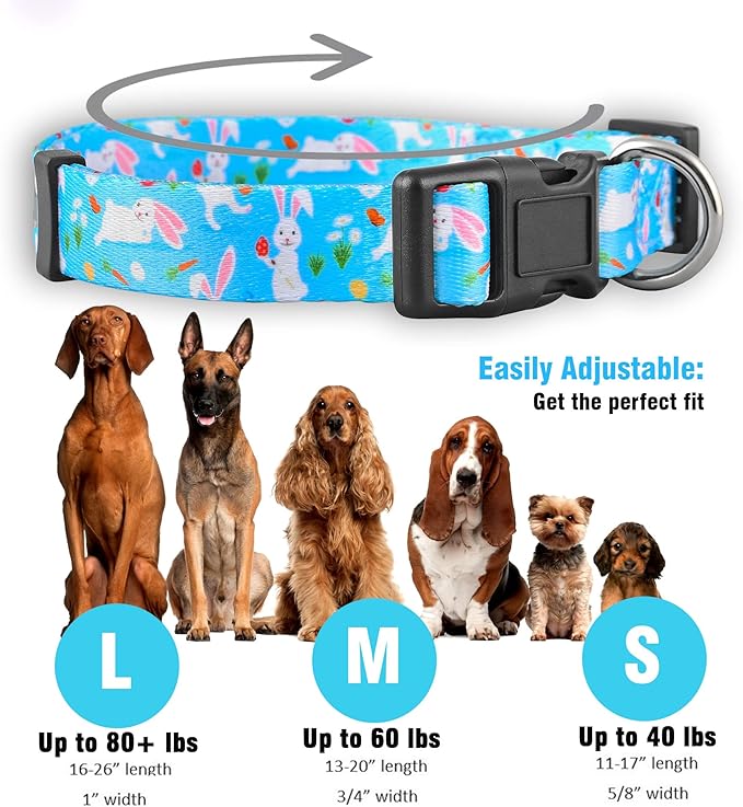 Native Pup Easter Dog Collar, Cute Spring Gift for Puppies, Pink Pastel, Eggs, Chicks, Bunny Adjustable for Small, Medium, Large Breeds (Bunny, Medium)