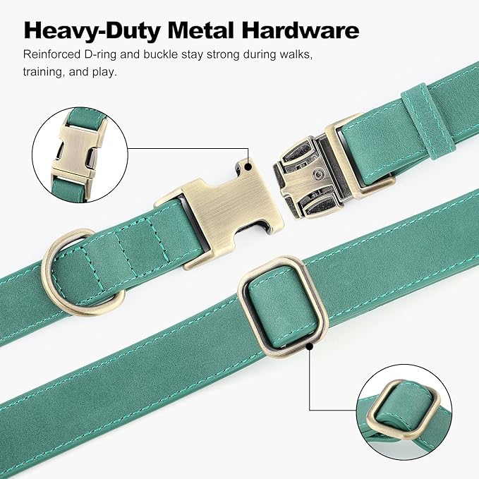 Plutus Pet Genuine Leather Dog Collar – Adjustable Pet Collar with Quick Release Metal Buckle, Soft Real Leather for Small Medium Large Dogs, Heavy Duty & Skin-Friendly (Green, L)