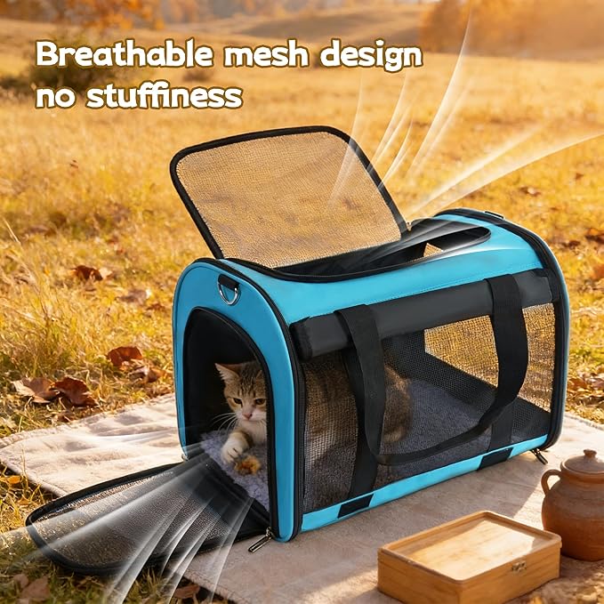 TWDEPART Cat Carrier Backpack - Multifunctional, Firm & Foldable with Roll-Up Shade, Breathable Design Includes Collapsible Bowl and Cushion (Blue)