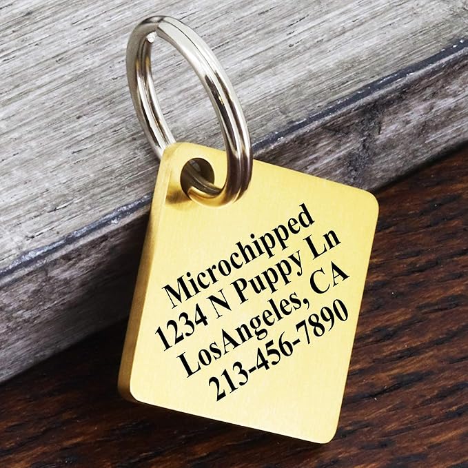 Ultra Joys Dog ID Tag, Custom Dog Tag Personalized Cat Tag, Pet ID Tag, Brushed Stainless Steel Diamond Dog Tag Gold Large