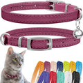 CollarDirect Leather Cat Collar with Bell - Kitten Collar, Small and Big Cat Collar for Boy Cats, Girl Cats with Safety Elastic Strap (Neck Fit 8"-11", Pink)