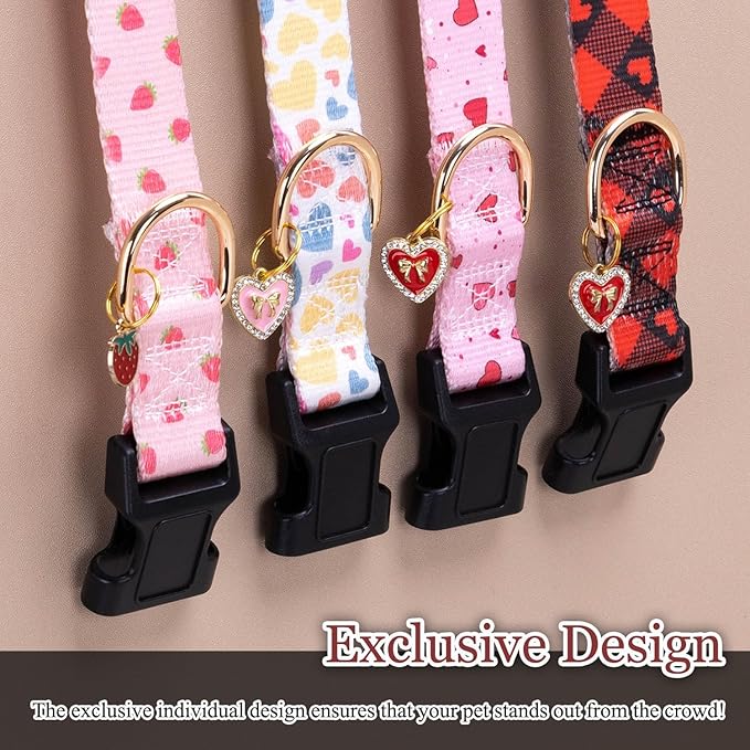 Love Pattern Dog Collar with Buckle Adjustable Safety Nylon Collars for Small Medium Large Dogs, Cute Stylish Girl Boy Christmas Dog Collar(Pink Heart,L)