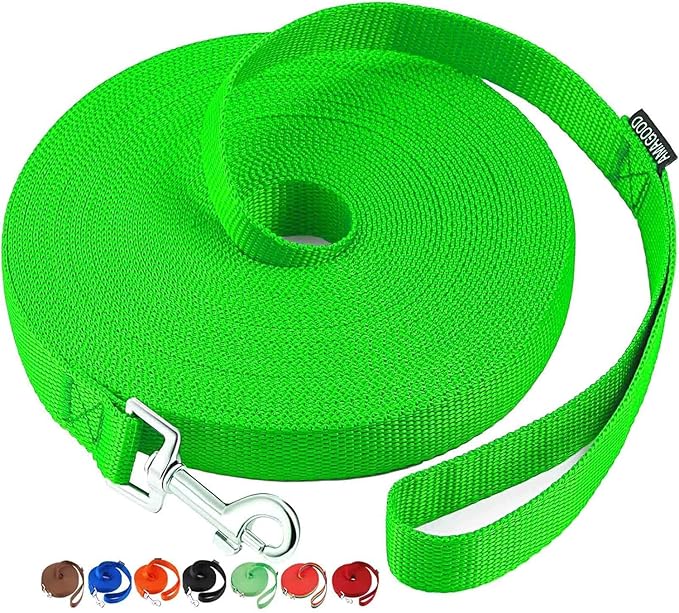 AMAGOOD Dog/Puppy Obedience Recall Training Agility Lead-15 ft 20 ft 30 ft 50 ft Long Leash-for Dog Training,Tie Out,Play,Safety,Camping (20Feet x 1Inch, Green)